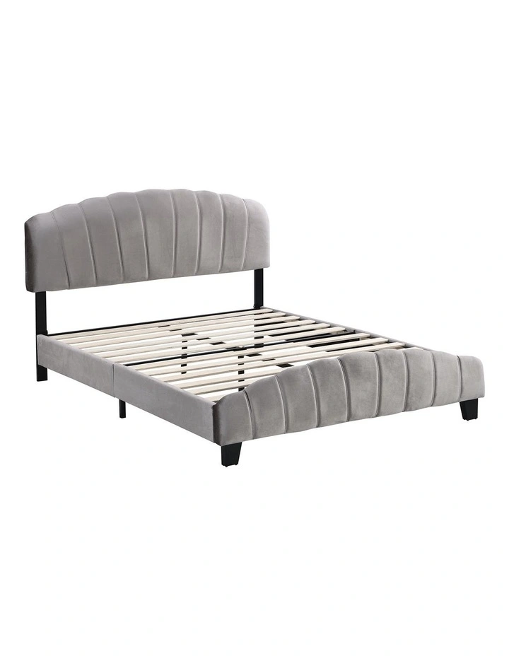 Double Size Shell-Style Bed Frame Base in Grey