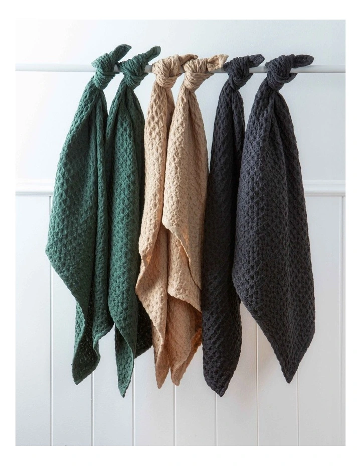 Chunky Waffle Kitchen Towel 2 Pack in Olive