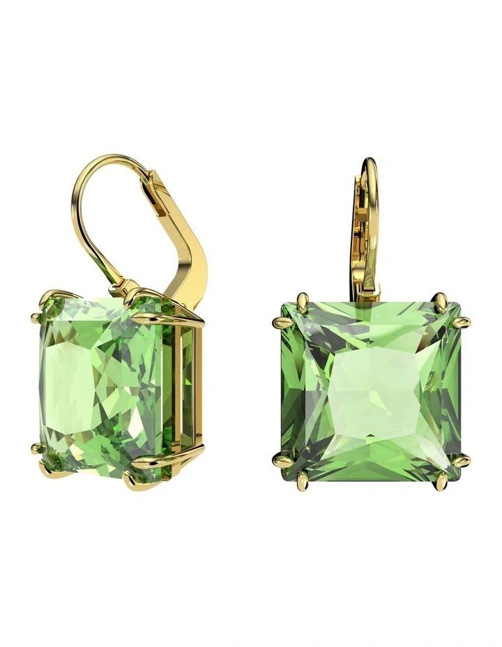 Millenia Drop Earrings Square Cut Gold-Tone Plated in Green