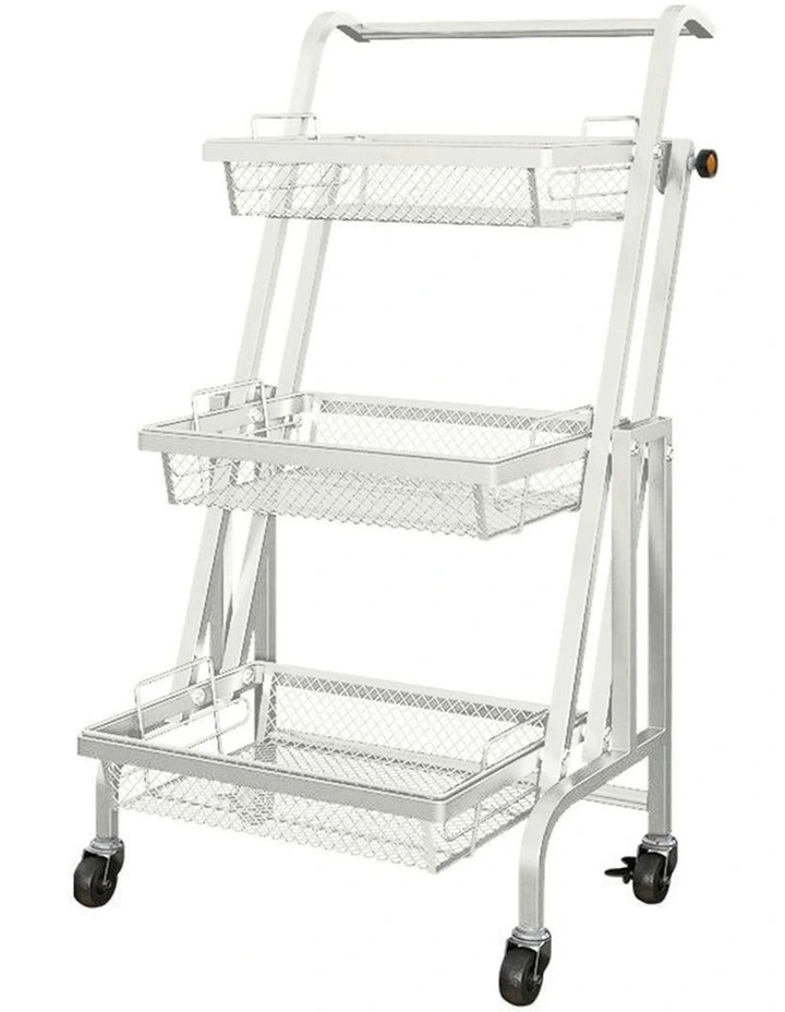 3 Tier Steel Adjustable Kitchen Storage Organizer with Wheels in White