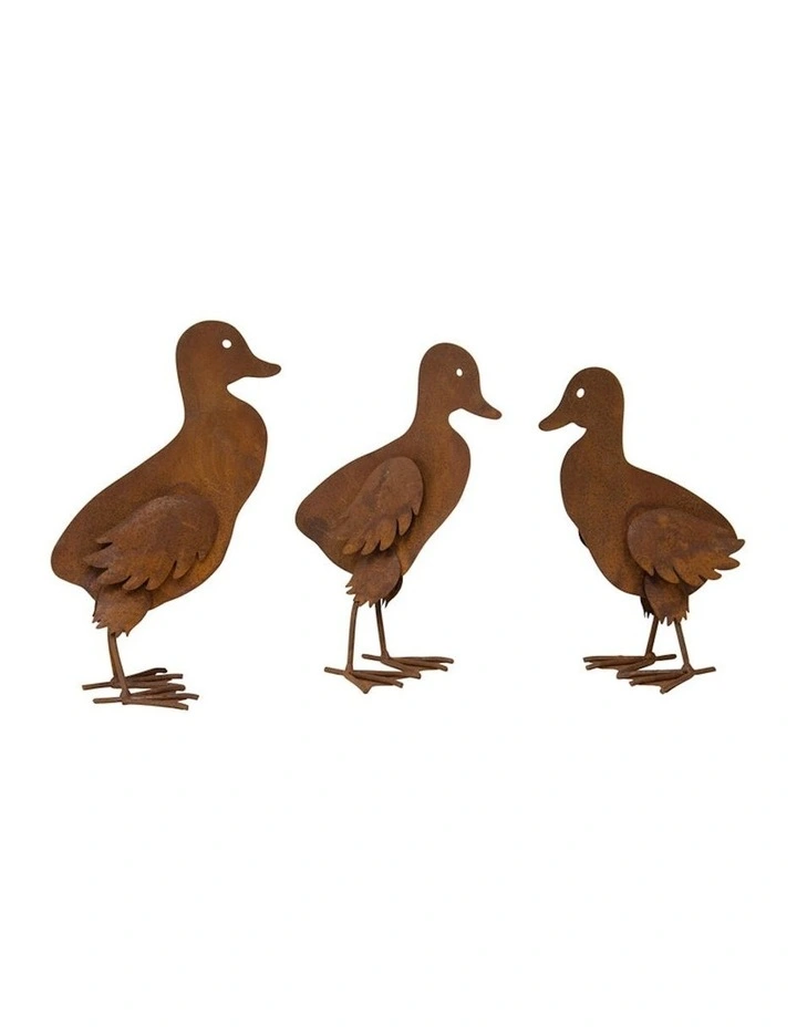 Baby Ducks for Garden Set of 3 in Rust