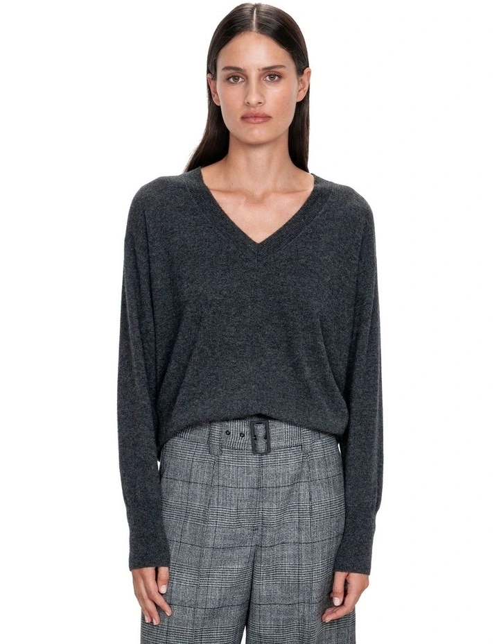 Cashmere Merino Blend V-Neck Sweater in Grey