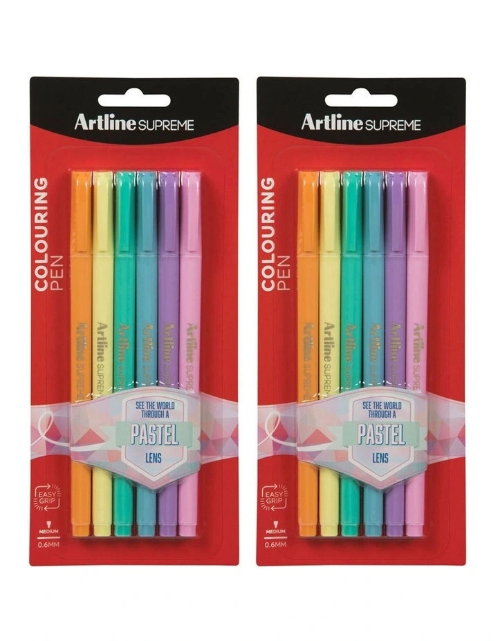 6pc Supreme 0.6mm Fine Pens Assorted Pastel Colours