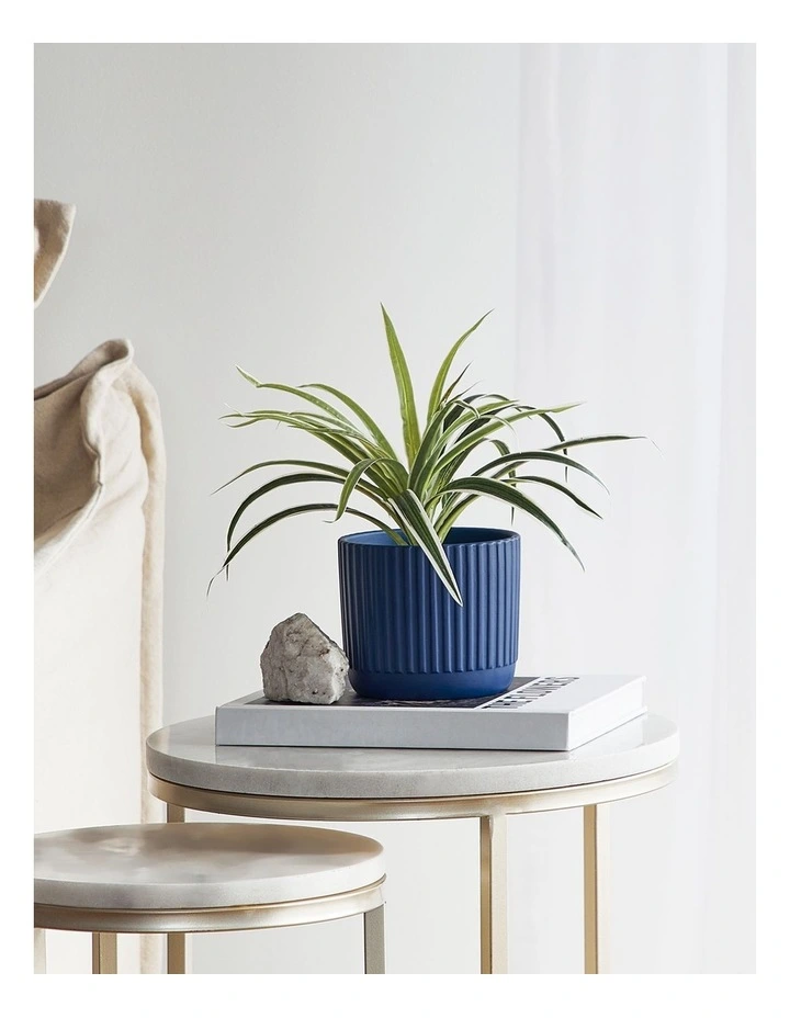 Dakota Ribbed Terracotta Planter Pot 14cm in Navy