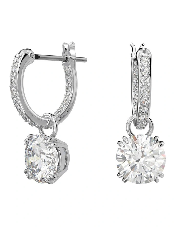 Constella Drop Earrings Round Cut Rhodium Plated in White