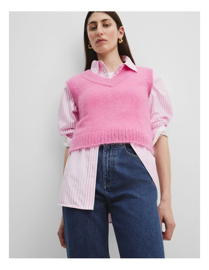 Fluffy Knit Vest in Pink Punch