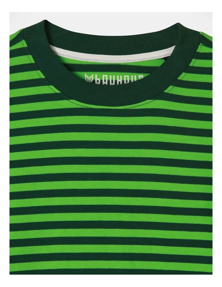 Long Sleeve Textured Stripe Tee in Green