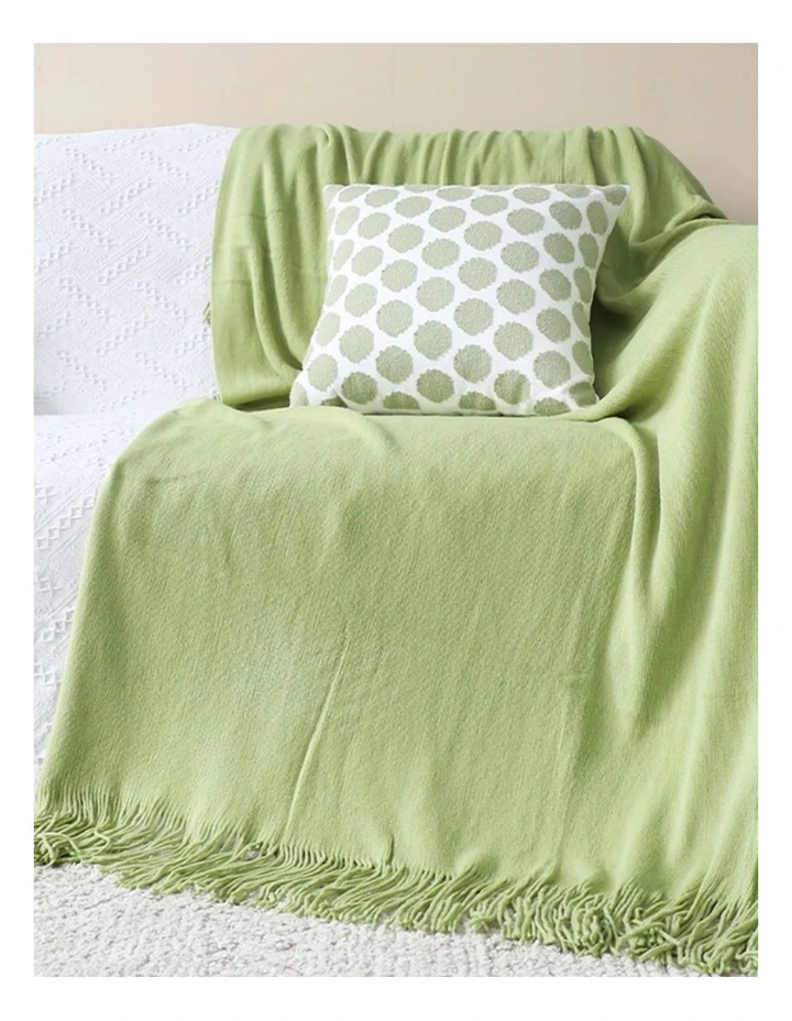 Acrylic Solid Knitted Throw Blanket in Green