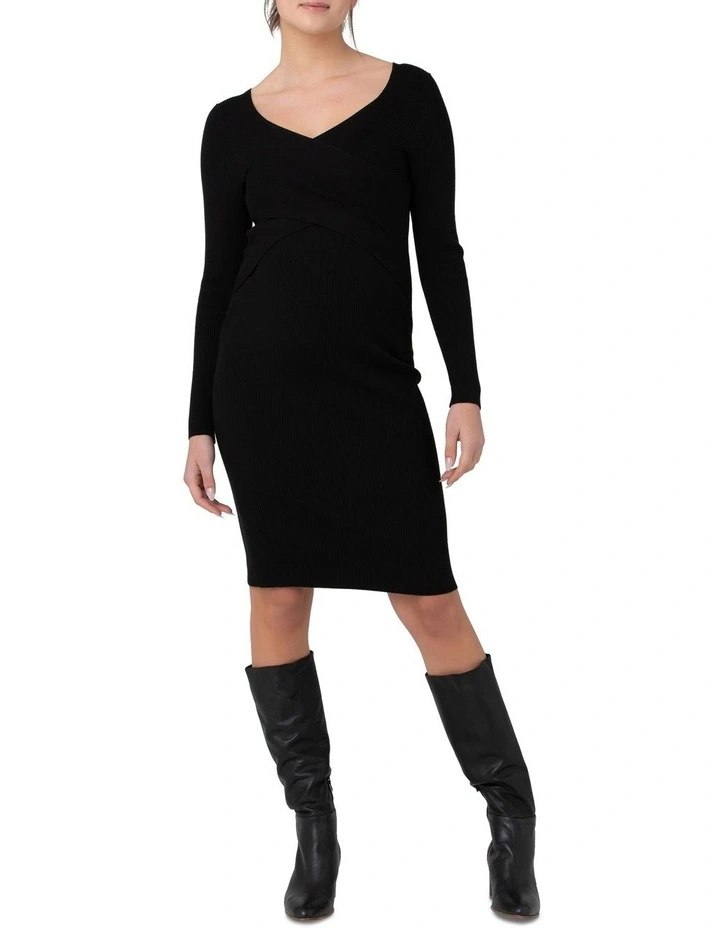 Sadie Rib Knit Nursing Dress in Black