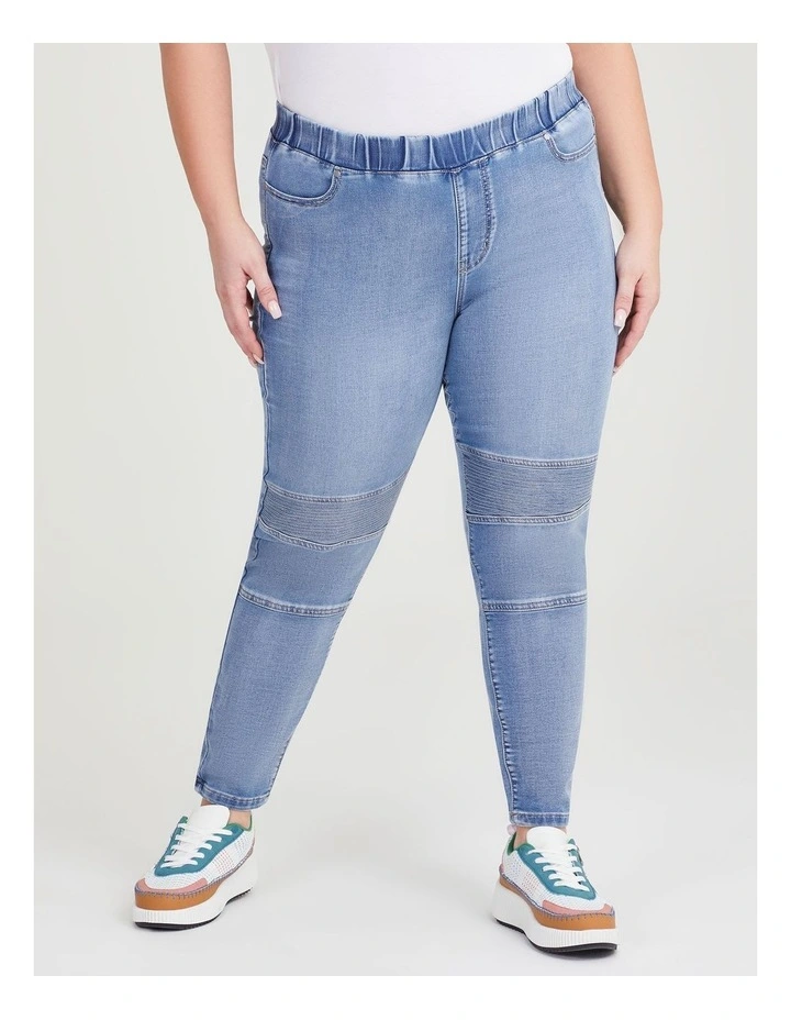 Moto Pull On Jeans in Light Blue Denim