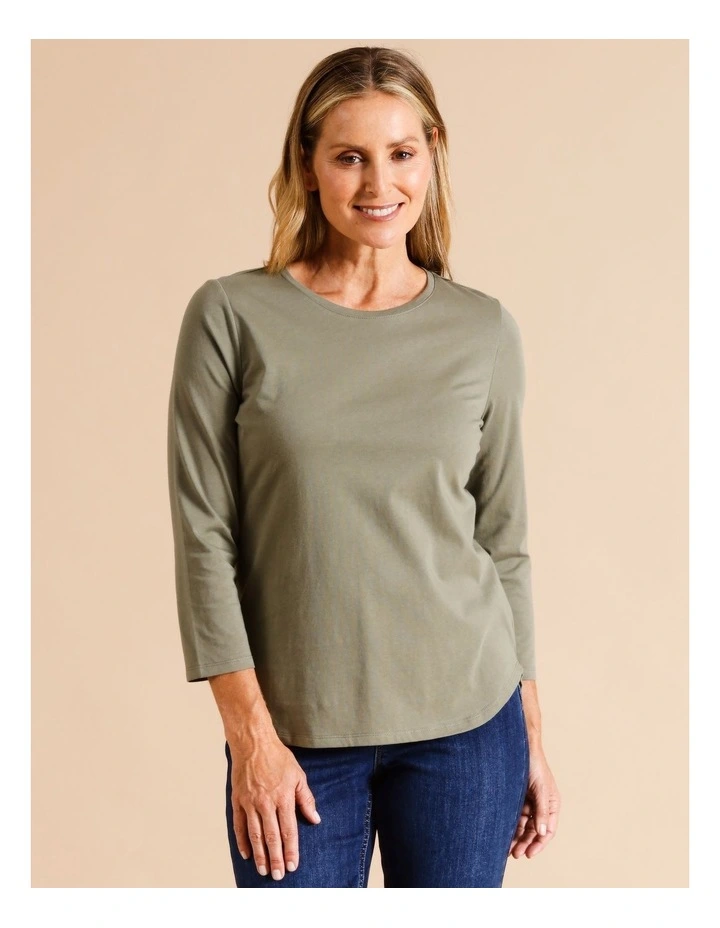 Organic Cotton Wardrobe Staple 3/4 Sleeve Tee In Khaki