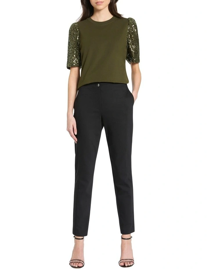 Sequin Sleeve Tee in Cactus