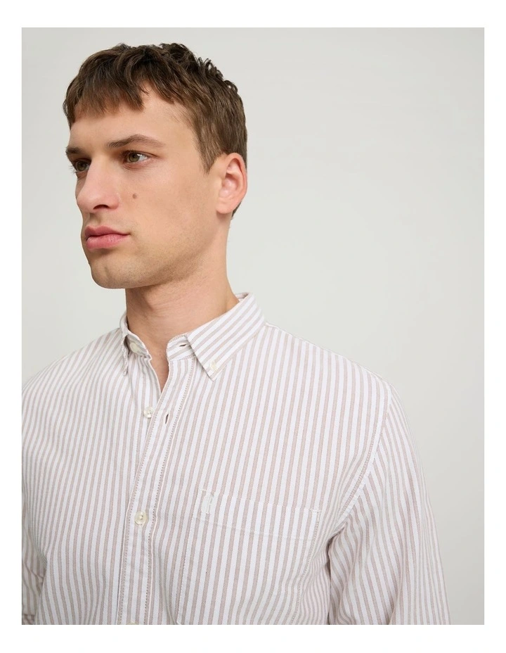 Regular Fit Stripe Oxford Shirt in Almond