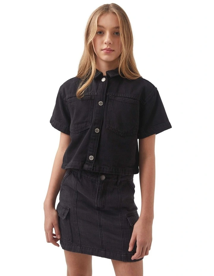 Cropped Boxy Denim Shirt in Black