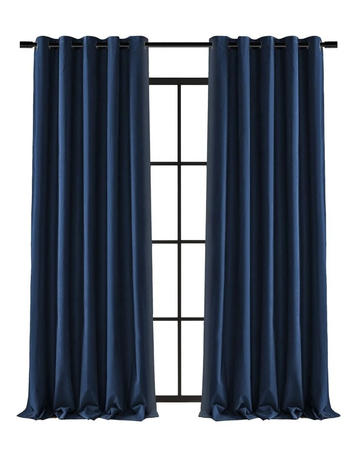 Blockout Eyelet Curtains Twin Pack in Navy Blue