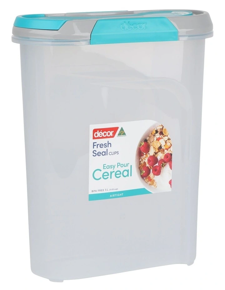 Fresh Seal Clips Cereal Server Food Storage 5L in Clear/Teal