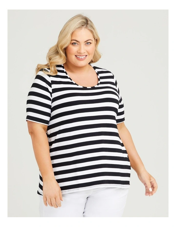 Natural Stripe Essential Top in Black/White Stripe