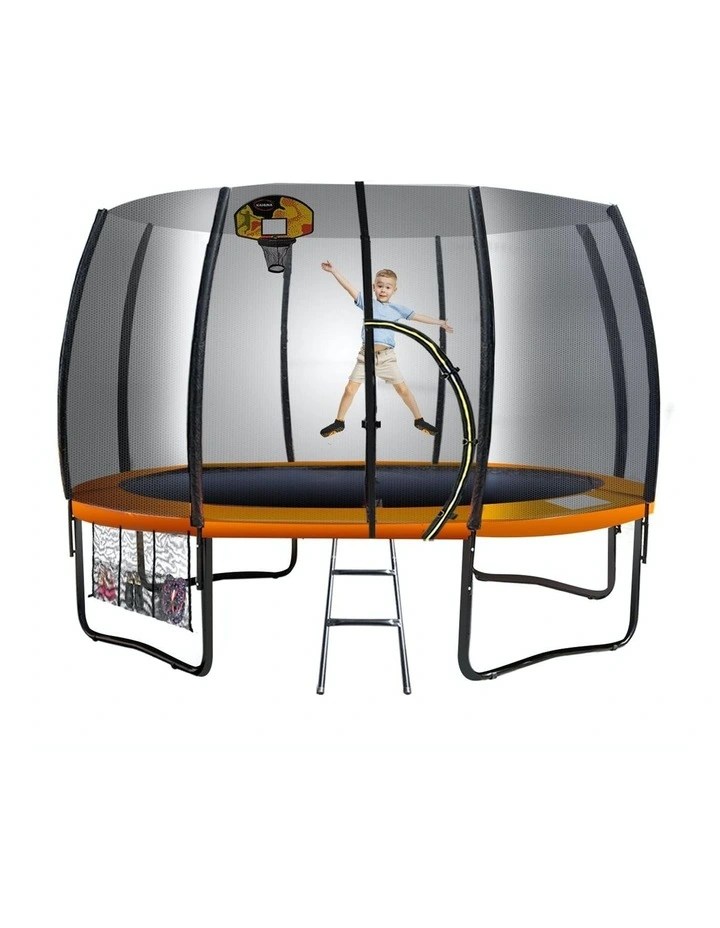 14ft Springless Trampoline with Basketball Set Orange