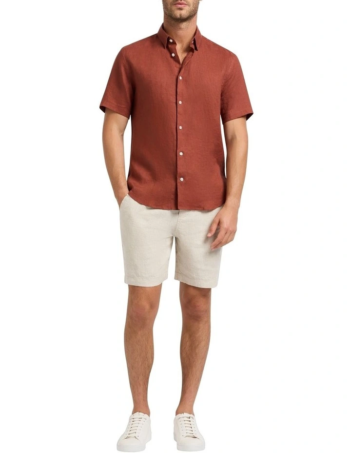 Felix Short Sleeve Linen Shirt in Terracotta