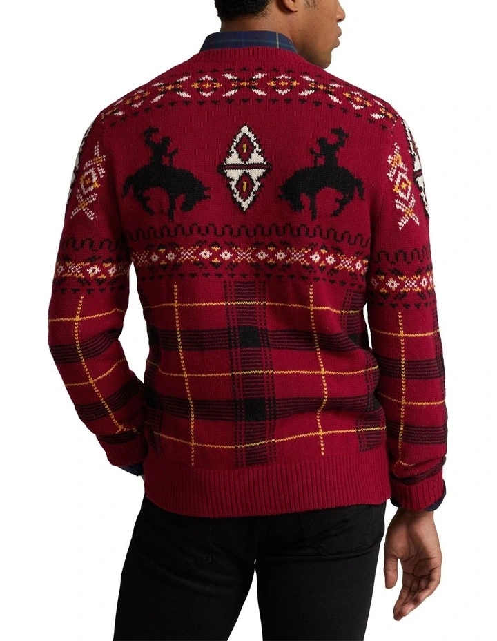 Western-Inspired Fair Isle Sweater in Red