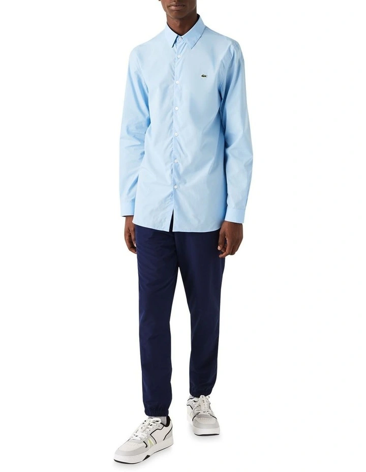 Long Sleeve Slim Stretch Poplin Shirt in Overview Blue