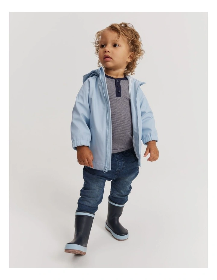Hooded Rain Jacket in Washed Blue