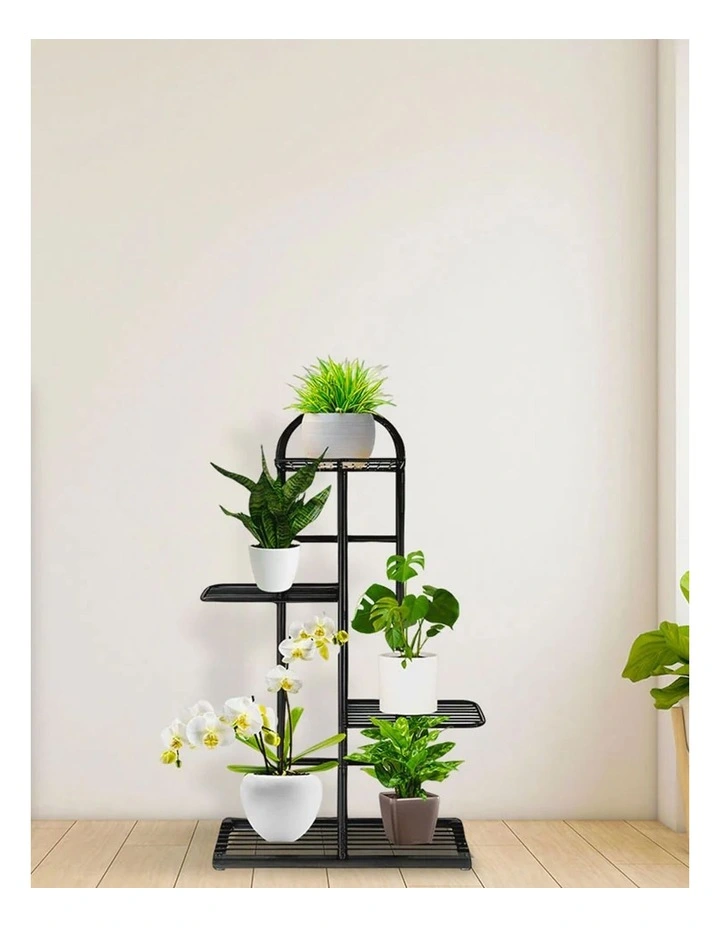 4 Tier 5 Pots Metal Flowerpot Rack in Black