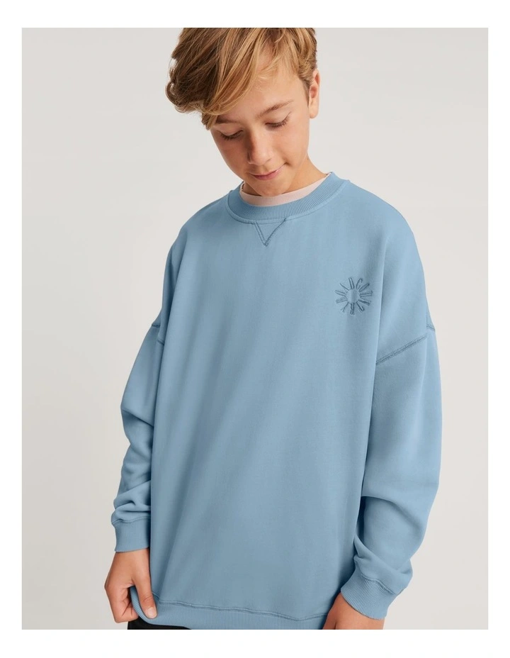Australian Cotton Teen Circle Logo Sweat in Faded Blue