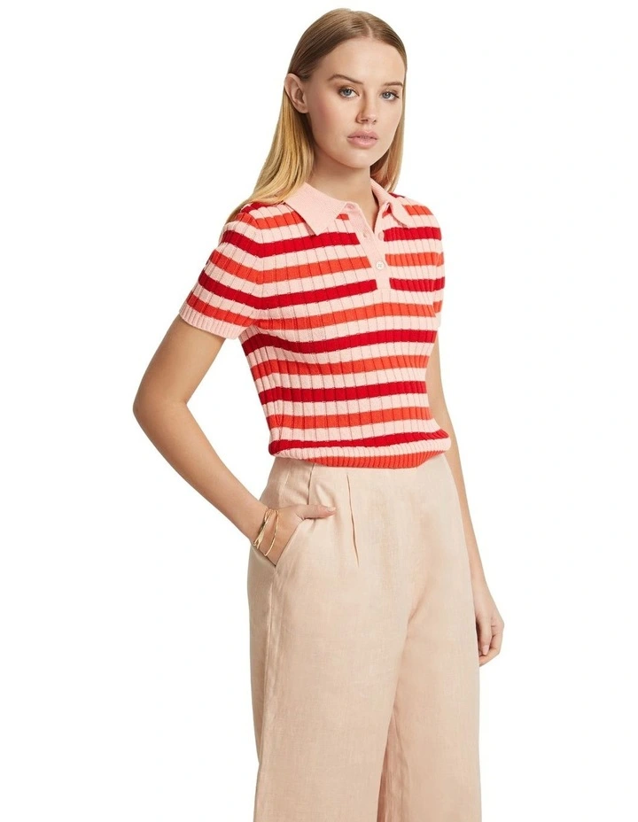 Marley Cotton Striped Polo in Pink
