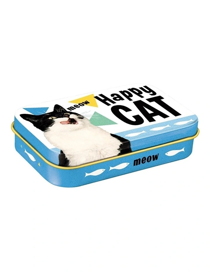 Happy Cat Pet Treats Storage Metal Tin Box 9.5x6x2cm in Multi