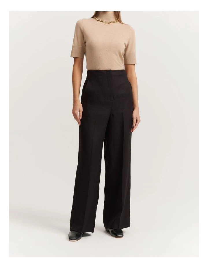 Organically Grown Linen Yarn Dyed Pant in Black