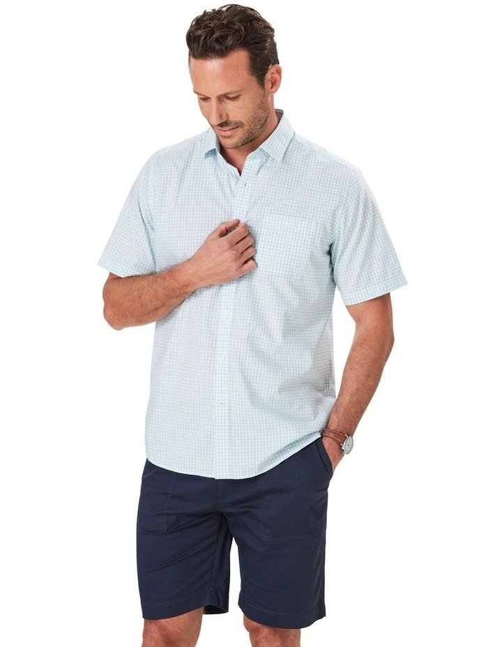 Easy Care Slub Check Short Sleeve Shirt in Emerald