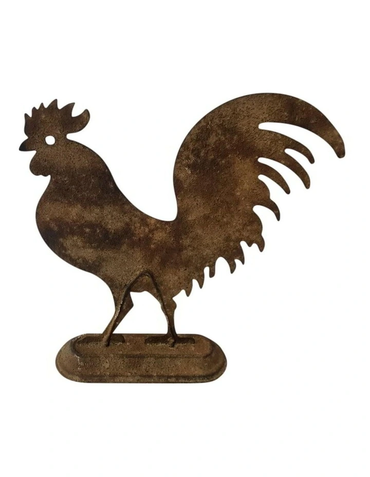 Metal Animal Rooster Statue in Distressed Metal