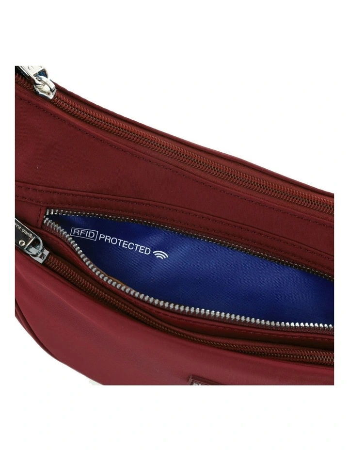Pierre Cardin Anti-Theft Nylon Crescent Cross-body Bag in Wine