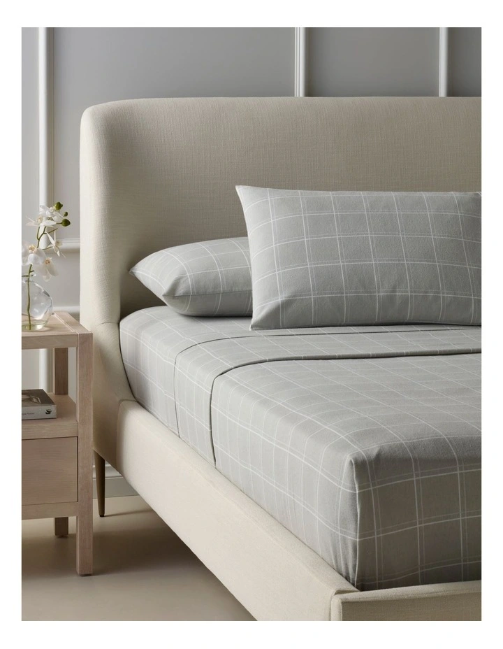 Printed Cotton Flannelette Sheet Set in Grey Check