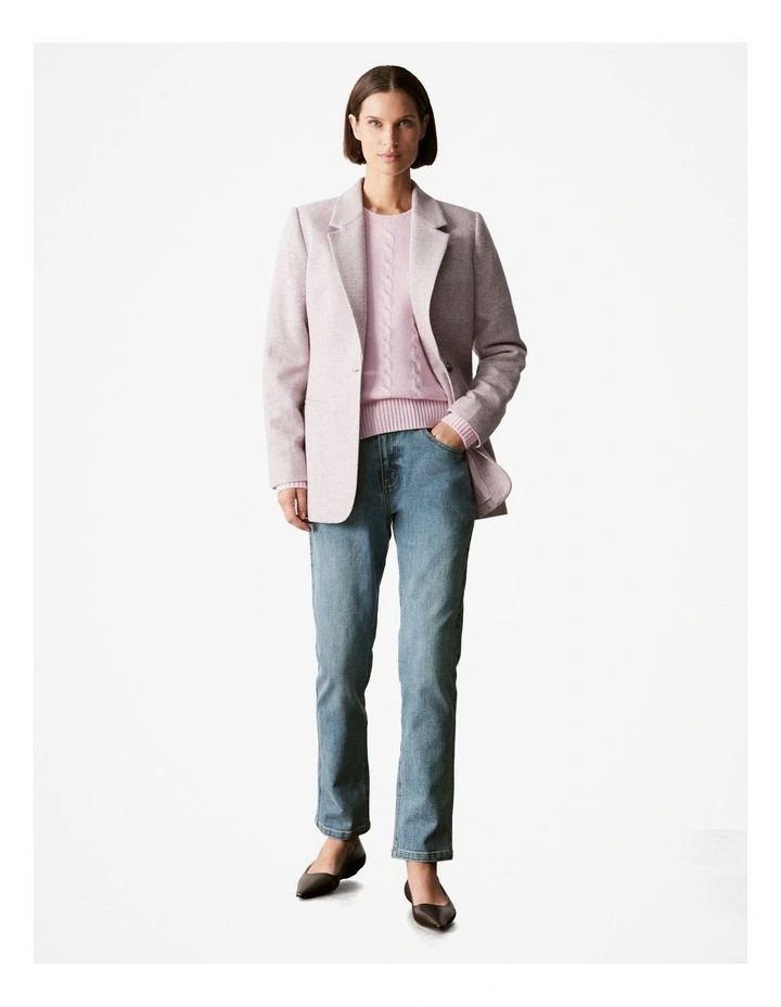 Italian Wool Blend Herringbone Blazer in Amethyst