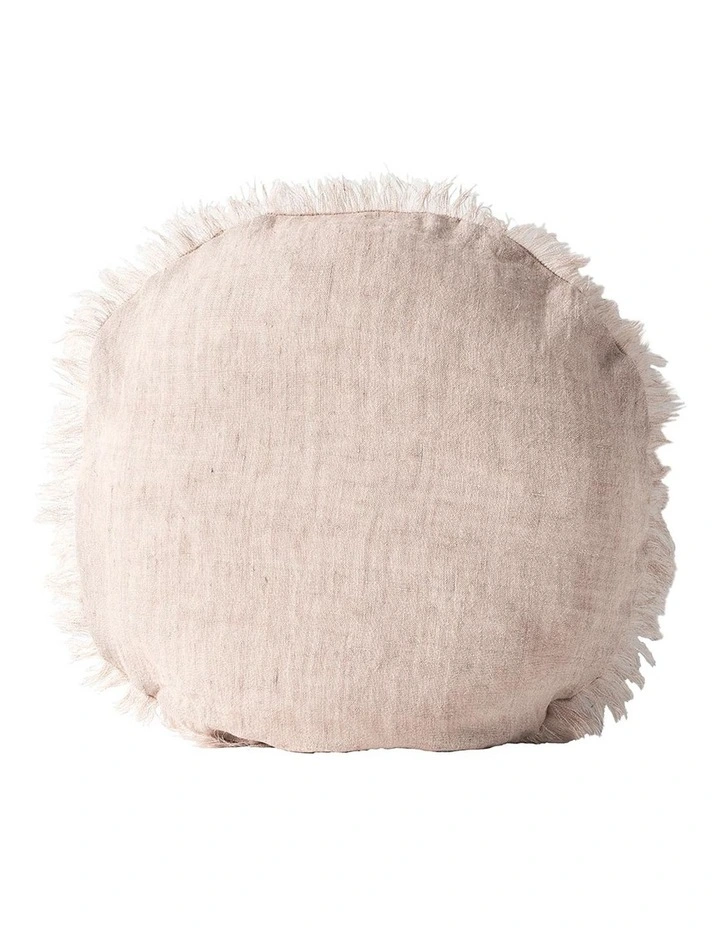 Vintage Linen Fringe 45cm Round Cushion in Shell