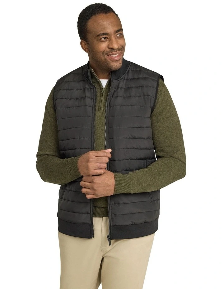 Colton Knit Back Puffer Vest in Black