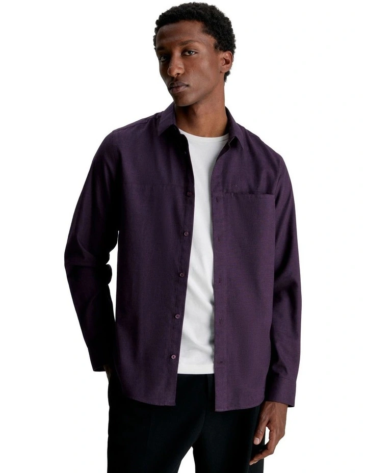 Flannel Solid Long Sleeve Shirt in Purple