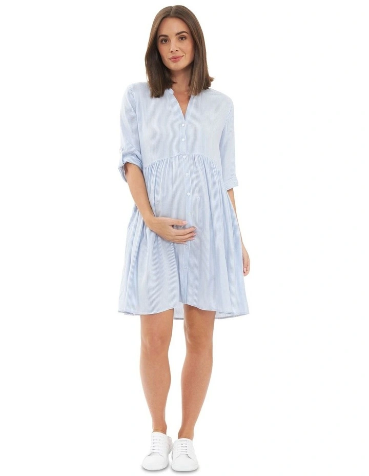 Sam Stripe Dress in Sky Blue/White