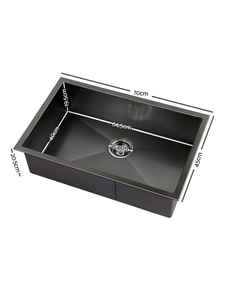 Kitchen Sink Stainless Steel 70X45CM Basin Single Bowl Laundry in Black