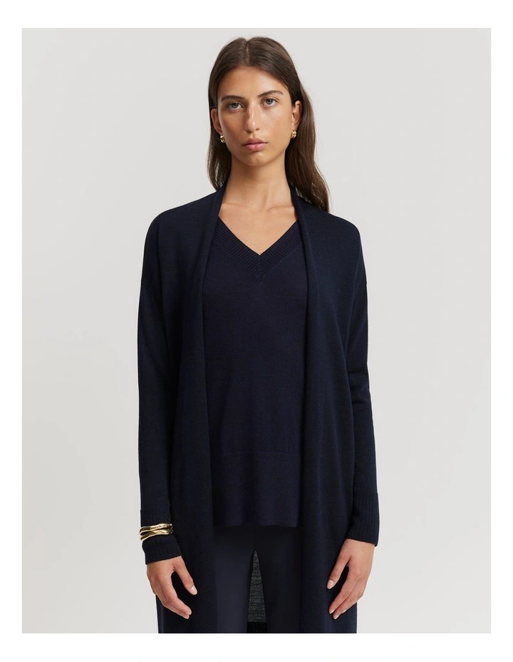 Verified Australian Merino Wool Cardigan in Navy Marle