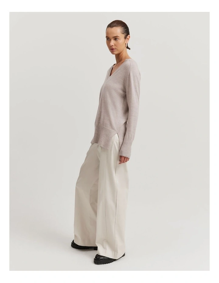 Verified Australian Merino Wool V-neck Knit in Nougat Marle