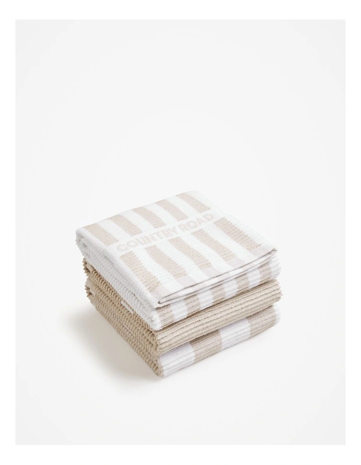 Stripe Australian Cotton Tea Towel Pack of 3 in Stone