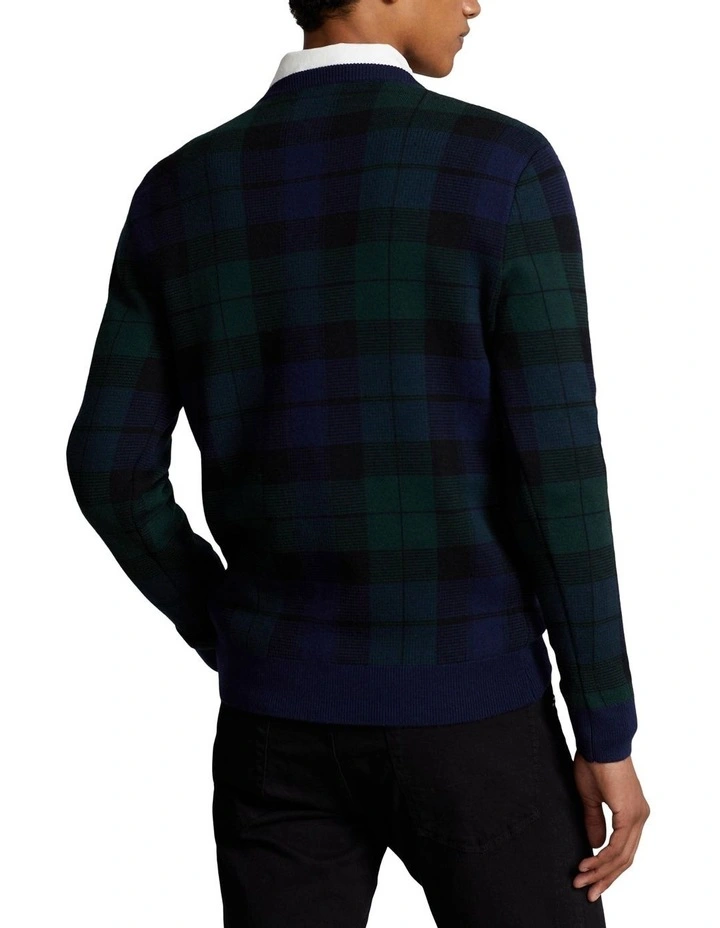 Plaid Washable Wool Sweater in Green