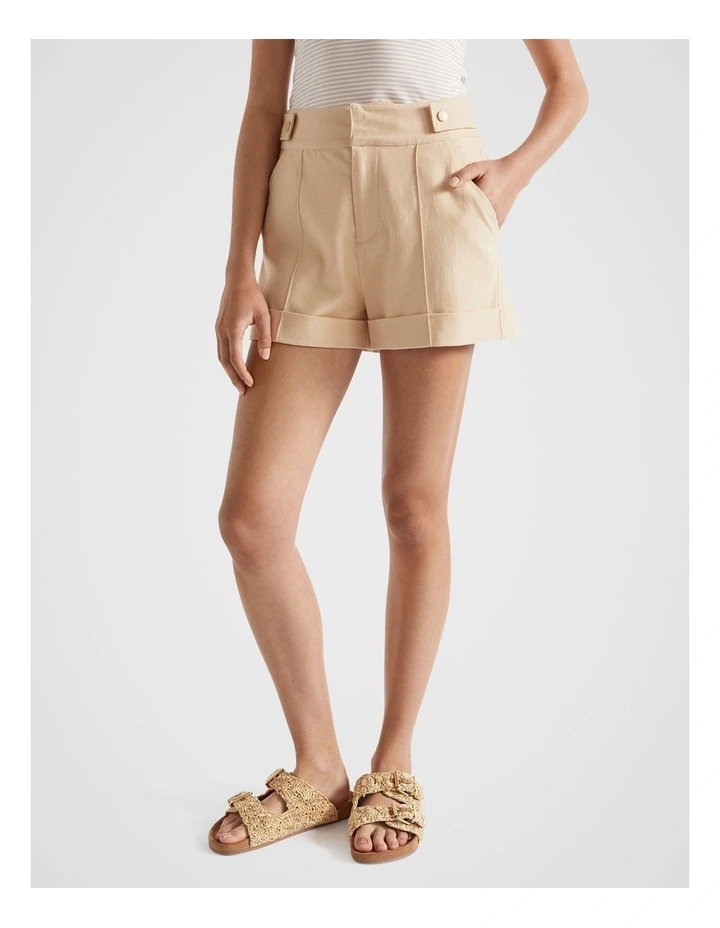 Casual Tab Waist Short in Soft Wheat