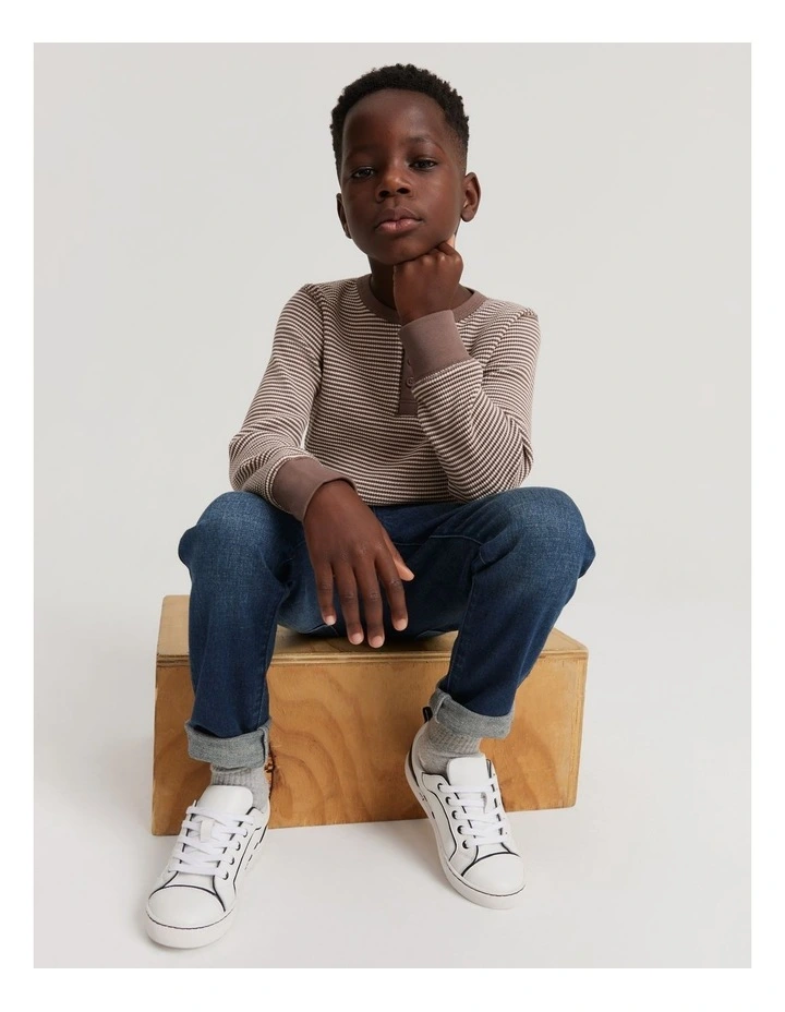 Stripe Waffle Henley in Chocolate Stripe