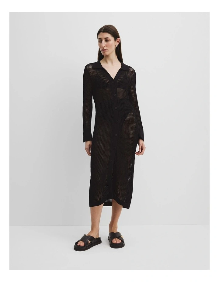 Organically Grown Cotton Crochet Cardigan in Black