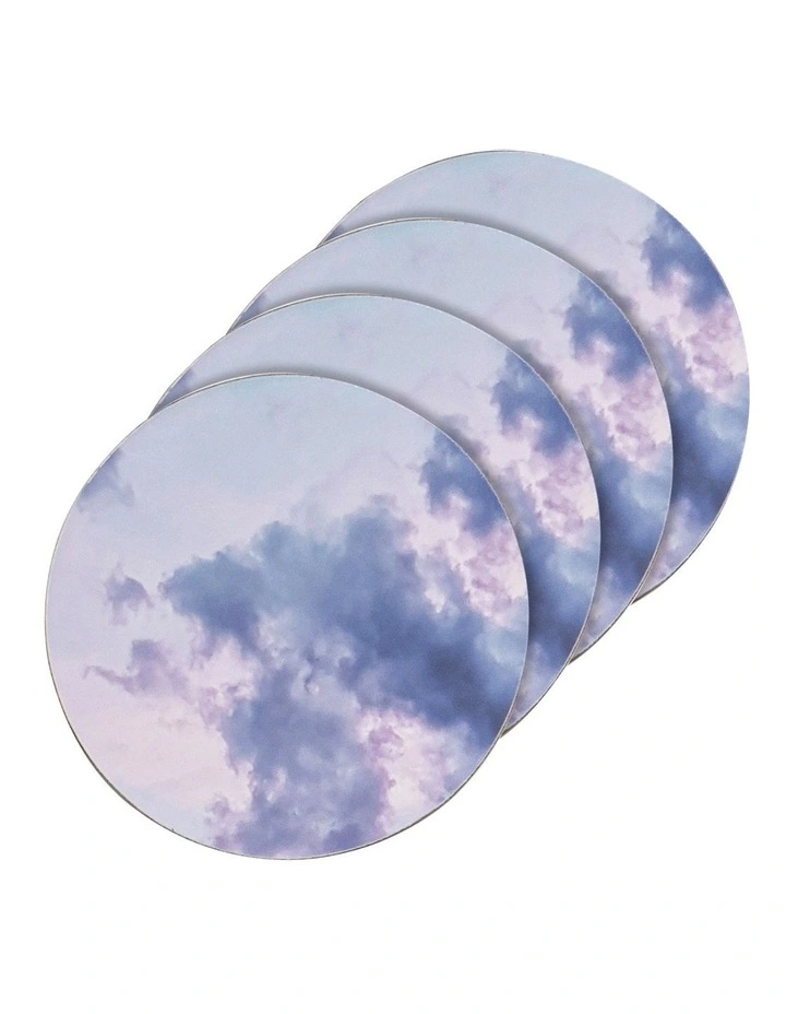 Round Clouds Hardboard Coaster 4 Pack in Blue