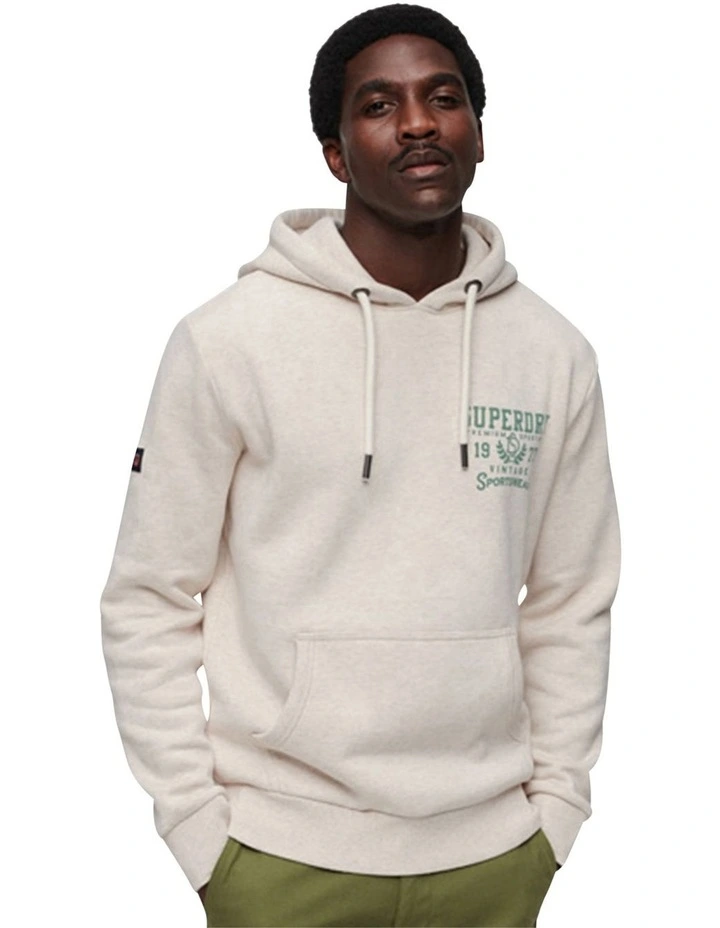 Athletic Script Flock Hood in Oaty Marl